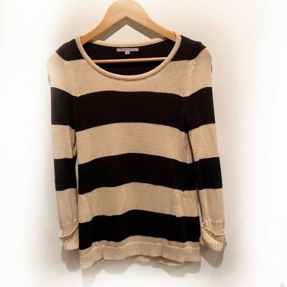 Gap tan and black long sleeve striped knit sweater